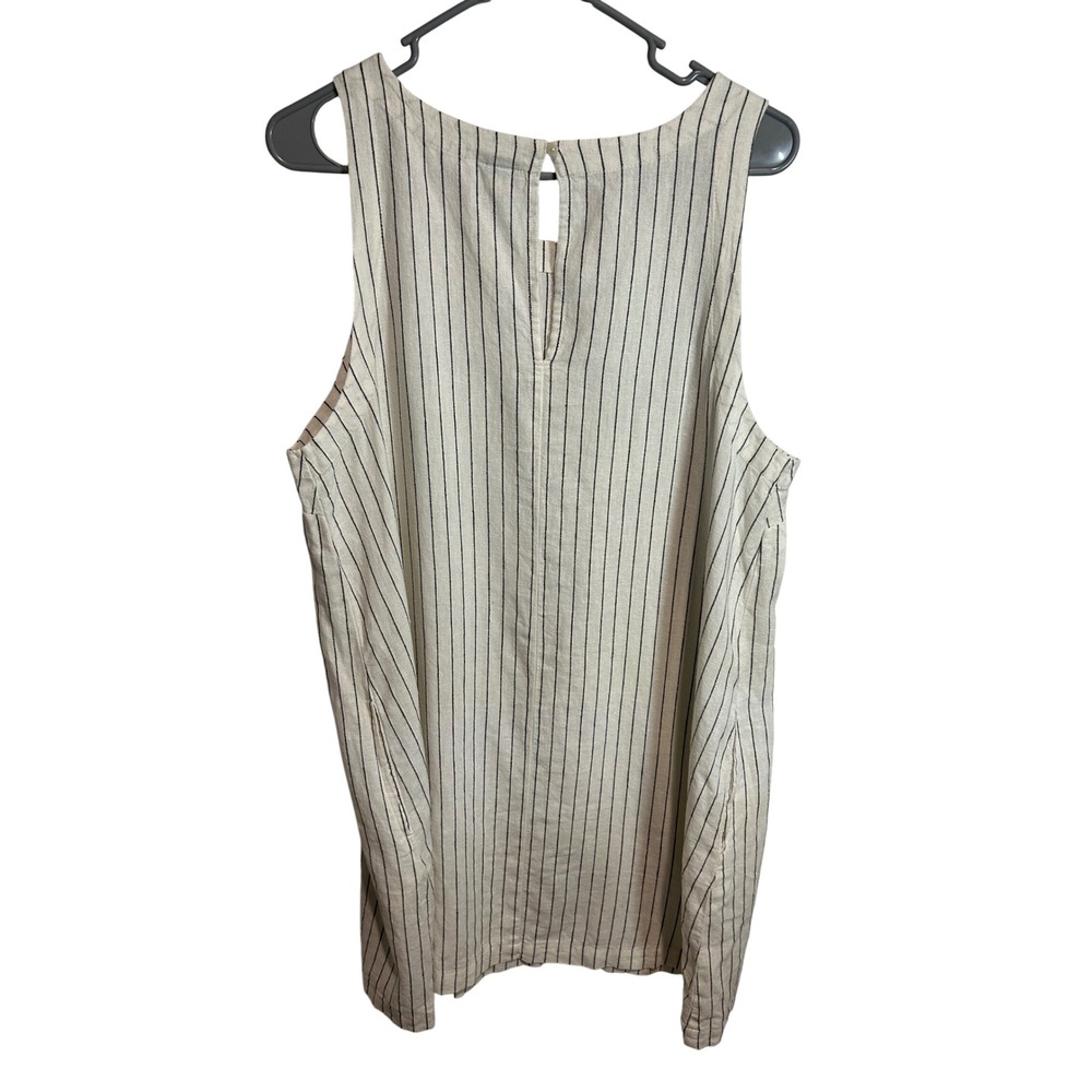 Linen Blend Sleeveless Shift Dress Large Cream Striped Minimalist Coastal Preppy - Picture 2 of 6